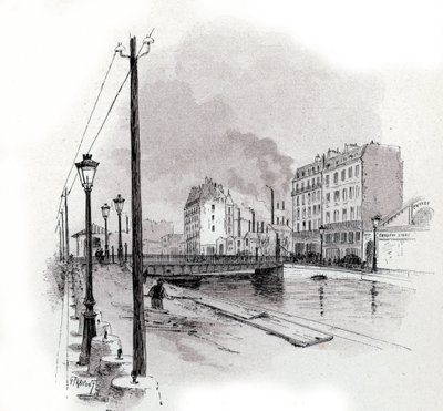 Vue du pont tournant du quai de Valmy sur le canal Saint-Martin, Paris (dessin de Gustave Fraipont) - Gustave Fraipont