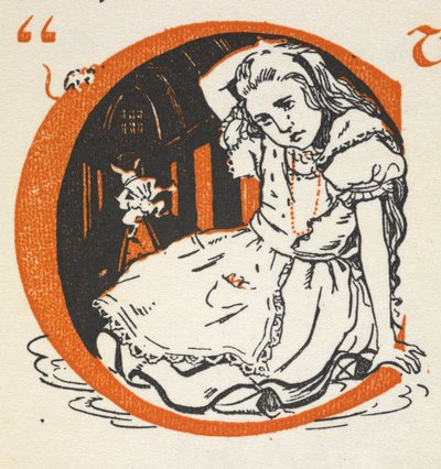 Lettre illuminée C avec Alice et le Lapin Blanc à l