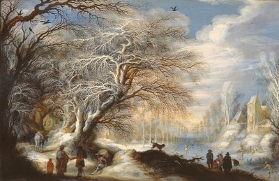 Patineurs sur un canal ou paysage d