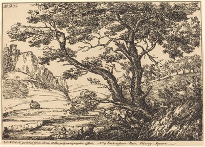 Paysage avec grand arbre, château à gauche - H.B. Ker