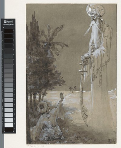 Homme grand avec une barbe regardant un garçon assis - H.C. Louwerse (signed by artist)