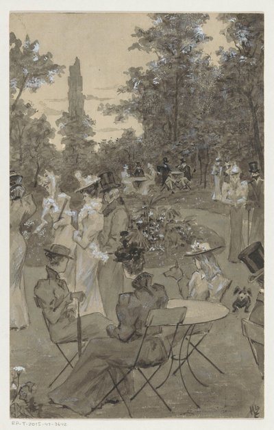 Personnes se divertissant dans un parc - H.C. Louwerse (signed by artist)