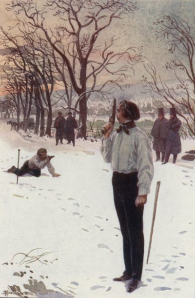 Henri, immobile et couvrant son visage avec son pistolet, attendait - H. Delaspre