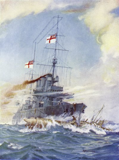 Le HMS Birmingham éperonnant le sous-marin allemand U-15, 9 août 1914 - H. G. Swanwick