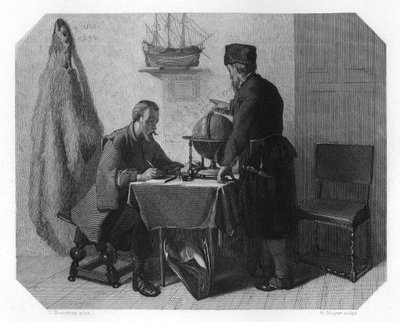 Willem Barents et Jacob van Heemskerk traçant leur route, 1596 vers 1870 - H. Sluyter