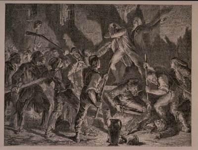 Le massacre dans les prisons en septembre 1792, gravé par Jean-Baptiste Charles Carbonneau (né en 1815) - H. de la Charlerie