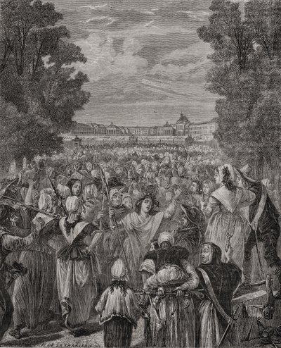 Les femmes marchent sur Versailles, 5-6 octobre 1789, gravé par Pannemaker-Ligny, de 