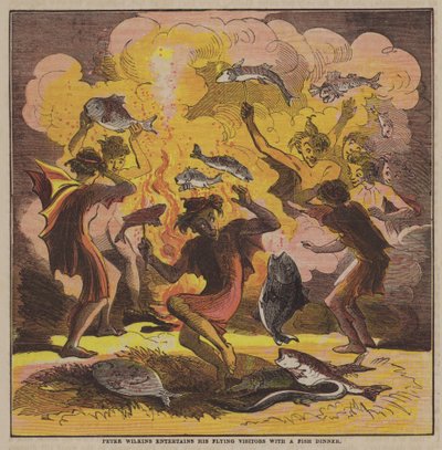 Peter Wilkins divertit ses visiteurs volants avec un dîner de poisson - after Hablot Knight Browne