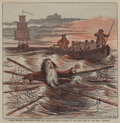 Peter Wilkins est récupéré au large du Cap Horn par le navire "Hector" - after Hablot Knight Browne