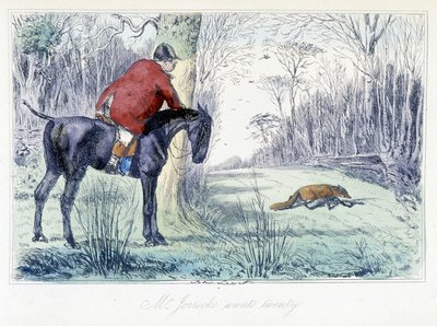 Scène de chasse à cheval. Caricature anglaise sur la chasse au renard des "aventures de Thomas Scott ou Hawbuck Grange", illustration de H.K. Browne et W.T. Maud. - Hablot Knight Browne