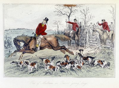 Scène de chasse dans "Les Aventures de Thomas Scott", illustration par H.K. Browne et W.T. Maud; caricature anglaise sur la chasse au renard - Hablot Knight Browne