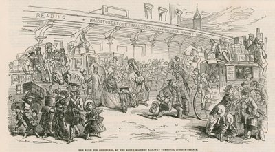 La Grande Grève des Cabs : La ruée vers les omnibus, à la gare de South-Eastern Railway, London Bridge - Hablot Knight Browne
