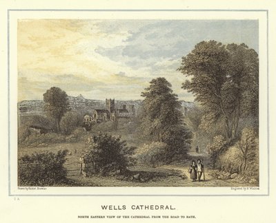 Cathédrale de Wells, vue nord-est de la cathédrale depuis la route de Bath - Hablot Knight Browne