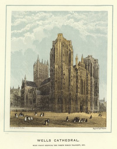 Cathédrale de Wells, façade ouest montrant le porche nord du transept, etc. - Hablot Knight Browne