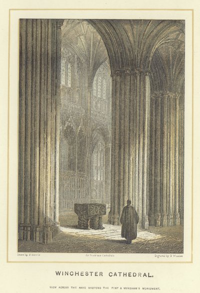 Cathédrale de Winchester, vue à travers la nef montrant la façade et le monument de Wykeham - Hablot Knight Browne