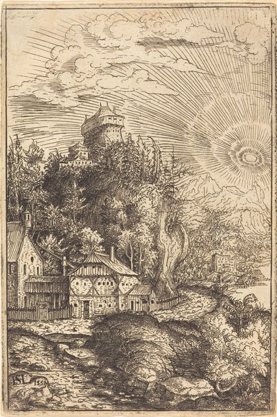 Paysage avec un Château et un Soleil Rayonnant - Hanns Lautensack