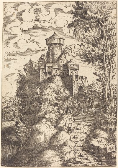 Paysage avec une forteresse et un grand escalier - Hanns Lautensack