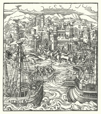 Frédéric III, Empereur romain germanique, arrivant à Rome avec sa fiancée, Éléonore du Portugal - Hans (after) Burgkmair