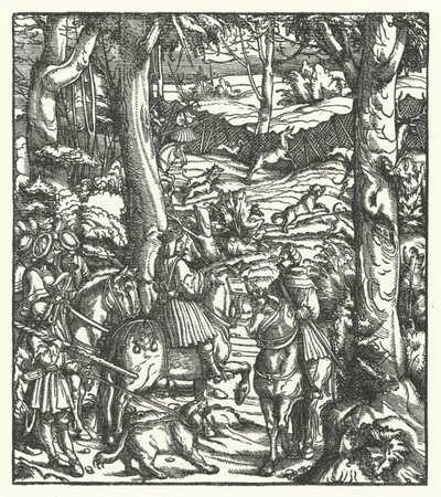 Maximilien I, Roi des Romains, recevant un message pendant la chasse - Hans (after) Burgkmair