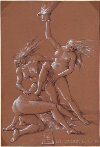 Voeux de nouvelle année avec trois sorcières nues - Hans Baldung Grien