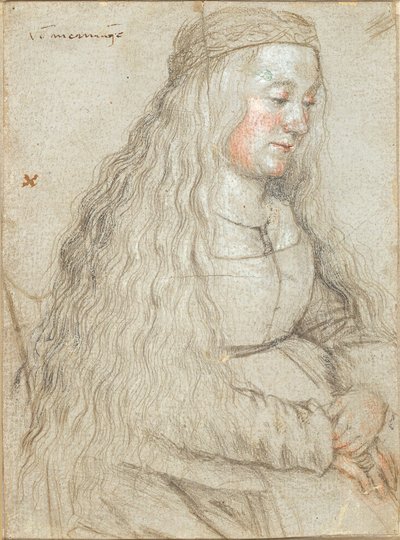 Mariée assise avec cheveux lâchés et bandeau - Hans Holbein d.Æ.