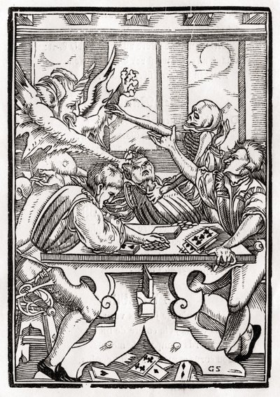La mort et le diable viennent pour le joueur de cartes, gravé par Georg Scharffenberg, de 