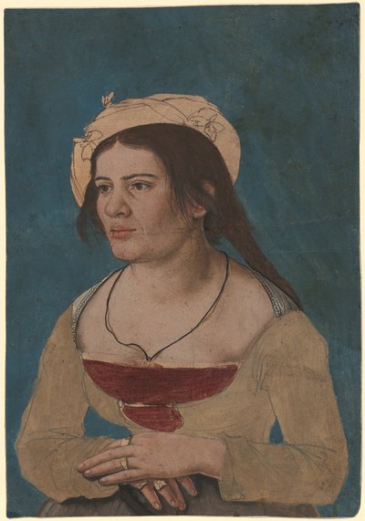 Hans Holbein le Jeune (entourage) - Portrait de jeune femme au corsage rouge, Inv. 1823.143 - Hans Holbein the Younger