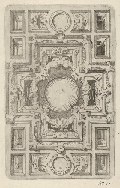 Conception pour un plafond avec ornementation et centre en forme de croix - Hans Jakbob Ebelmann