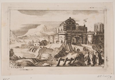 Paysage avec Jésus et deux apôtres devant une porte de ville - Hans Jørgen Kirksteen