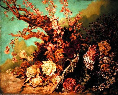 Arrangement floral avec branches en fleurs et pivoines - Hans Makart