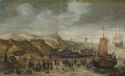 Un cachalot échoué sur la plage de Noordwijk, 28 décembre 1614 - Hans Savery (I) (attributed to)