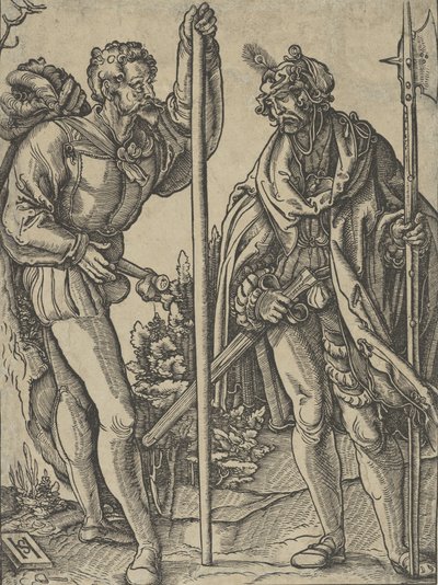 Deux soldats avec lance et hallebarde conversant, vers 1515 - Hans Schäufelein the Elder