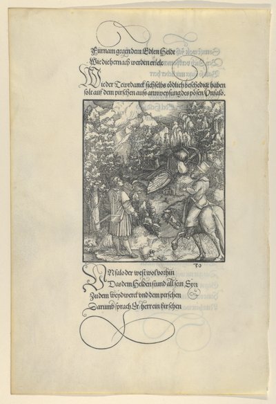 Unfalo faisant tomber Theuerdanck dans un piège pendant une chasse, de Theuerdanck - Hans Schäufelein the Elder