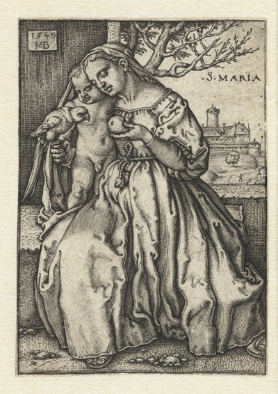 Marie avec enfant, perroquet et poire - Hans Sebald Beham