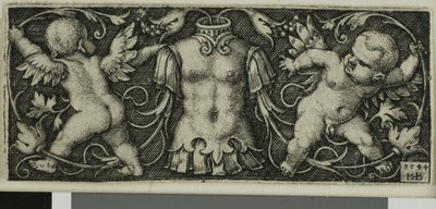 Ornement avec armure et deux génies, de Quatre Vignettes - Hans Sebald Beham