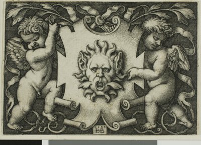 Ornement avec un masque tenu par deux génies - Hans Sebald Beham