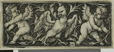 Ornement avec un aigle et deux génies, de Quatre Vignettes - Hans Sebald Beham
