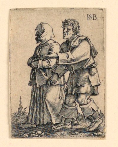 Le cortège de mariage : Couple marchant à gauche, femme portant un bonnet - Hans Sebald Beham