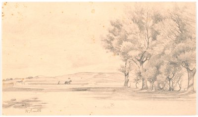 Paysage avec champ labouré; à droite, de grands arbres - Hans Smidth