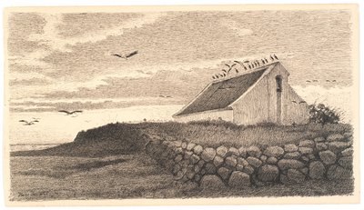 Motif de Karup. Les cigognes se rassemblent pour le voyage. Coucher de soleil - Hans Smidth