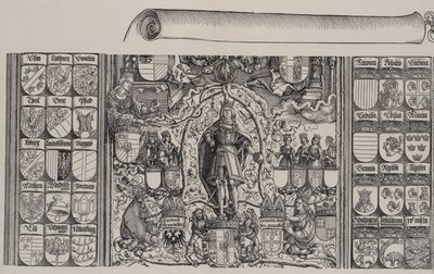 La partie supérieure de la généalogie de Maximilien, avec le bord droit du rouleau, 1515 - Hans Springinklee