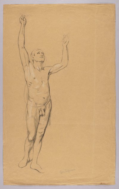 Akt eines Mannes mit erhobenen Armen - Hans Thoma