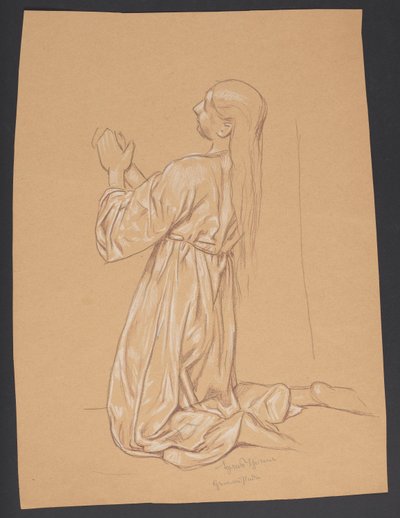 Kniende Maria Magdalena, verso: Konturwiederholung derselben Komposition - Hans Thoma