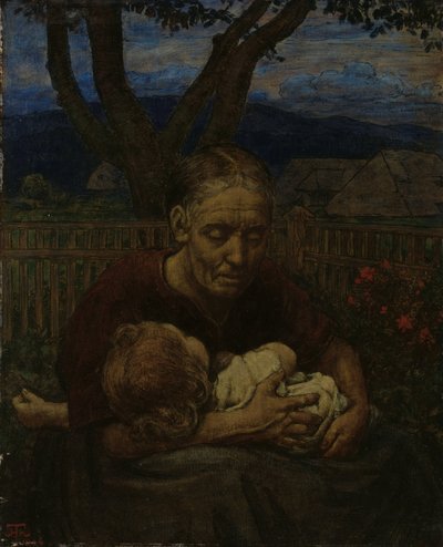 Mère et enfant dans un jardin - Hans Thoma