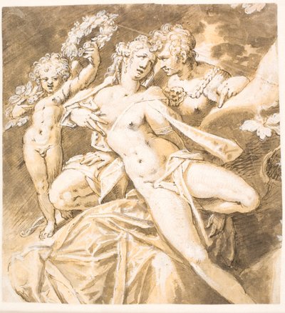 Danois : Mars caressant Vénus ; à gauche. un cupidon lui remettant une couronne - Hans von Aachen