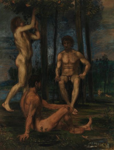 Trois jeunes hommes sous des orangers - Hans von Marées