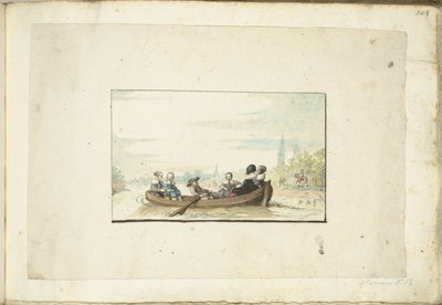 Groupe de six personnes dans un bateau sur le canal de Zwolle - Harmen ter Borch