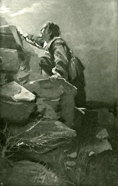 Chrétien grimpant la colline de la difficulté (lithographie) - Harold Copping