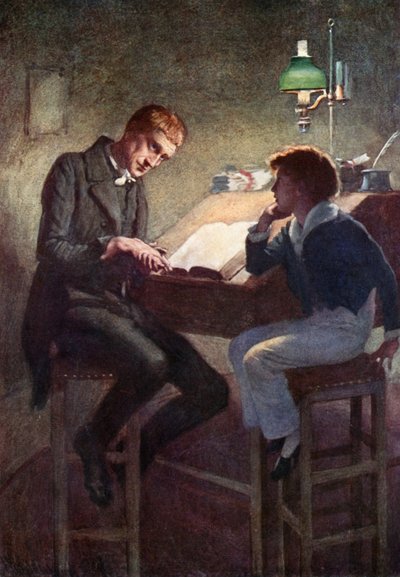 David Copperfield et Uriah Heep (lithographie en couleur) - Harold Copping