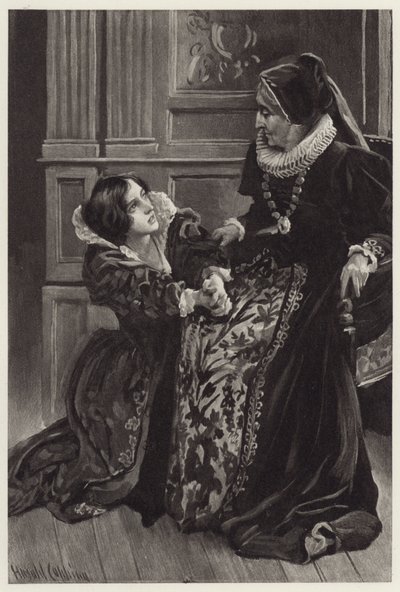 Hélène, à genoux, avoua son amour et, avec honte et terreur, implora le pardon de sa noble maîtresse - Harold Copping
